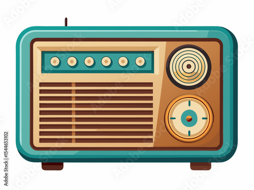 Vintage Radio Design Element Retro Broadcasting Nostalgia Teal Brown Graphic Icon Perfect for Branding and Web Design Projects