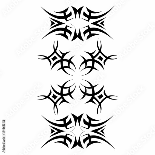 Design a set of tribal tattoo icons depicting ritual combat scenes; include diverse fighting styles and symbolic elements.