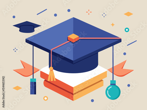 Graduation Cap and Books Design Perfect for Education Branding Projects, Academic Websites, and School Logos