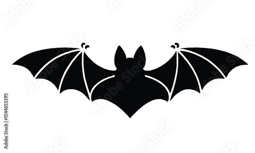 A classic bat silhouette vector icon with spread wings, isolated on a white background