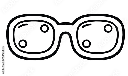 A retro sunglasses icon in a simple black and white outline vector illustration. This classic eyewear graphic features a stylish, thick frame with a vintage feel, perfect for fashion and summer-themed