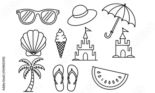 Hand-drawn summer beach vacation  set illustration
