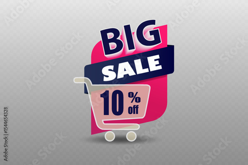 Big sale banner with shopping cart and modern pink and blue design elements.