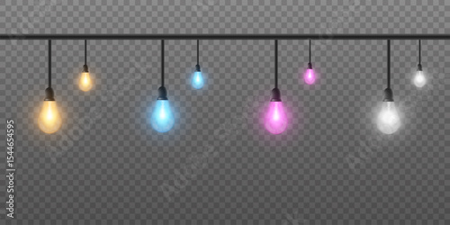 Christmas lights isolated on transparent background for cards, banners, posters, web design.