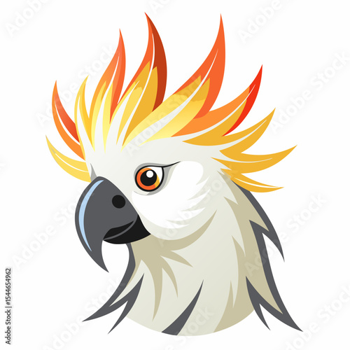Stylized illustration of a sulphur crested cockatoo head