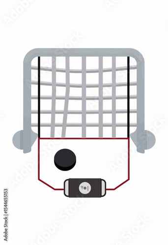 Hockey goal with puck positioned inside for sports illustration  