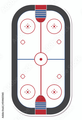 Ice hockey rink layout diagram in red and blue color scheme  