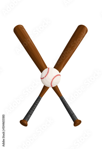 Two crossed wooden baseball bats with white ball in the center  