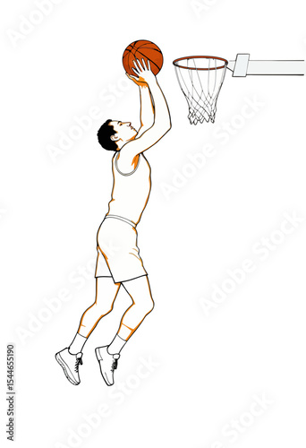 Basketball player jumping to score a basket in a minimal style  