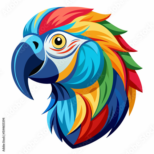 Vibrant colorful macaw head profile illustration