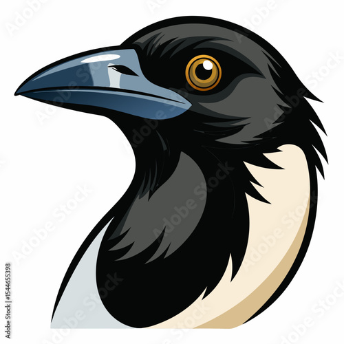 Stylized magpie head profile illustration