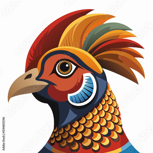 Vibrant golden pheasant head illustration