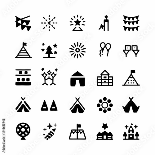 Design an icon set depicting vibrant tribal dance celebrations; include diverse figures, instruments, and ceremonial attire.  Focus on dynamic poses and cultural richness.