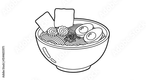 Ramen noodle soup bowl illustration vector graphic design traditional japanese cuisine art on transparent background