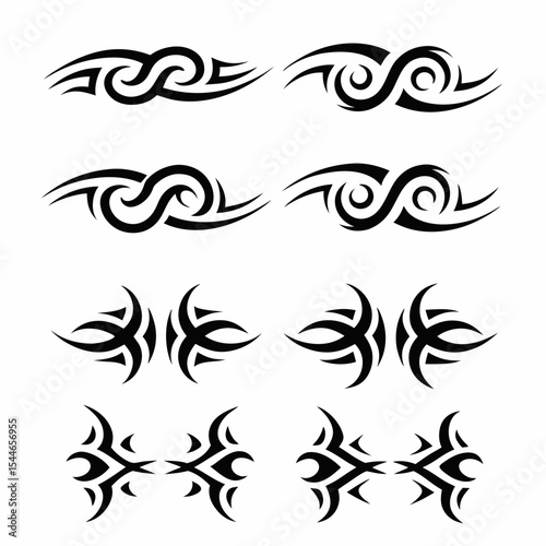 Design a set of tribal whale tattoo designs, incorporating geometric patterns and traditional Polynesian/Maori influences.  Include variations in size and style.