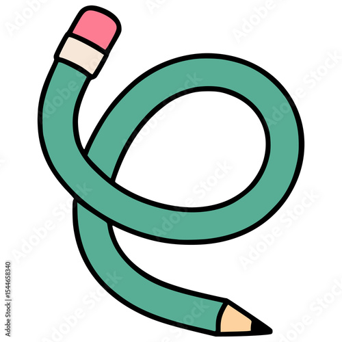 blue twisted flexible pencil flat color vector illustration template design