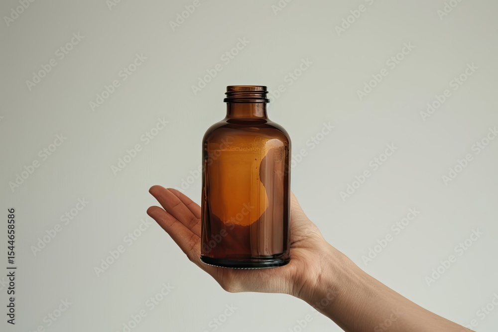 Vibrant Color Picture of Closeup of Hand Holding Bottle Against White Background Vibrant Color Picture of Closeup of Hand Holding Bottle Against White Background