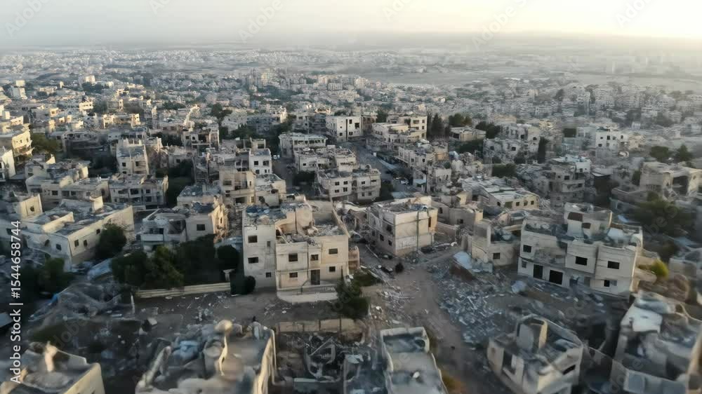 Aerial View of City in Rubble After Intense Urban Bombing Aerial View of City in Rubble After Intense Urban Bombing