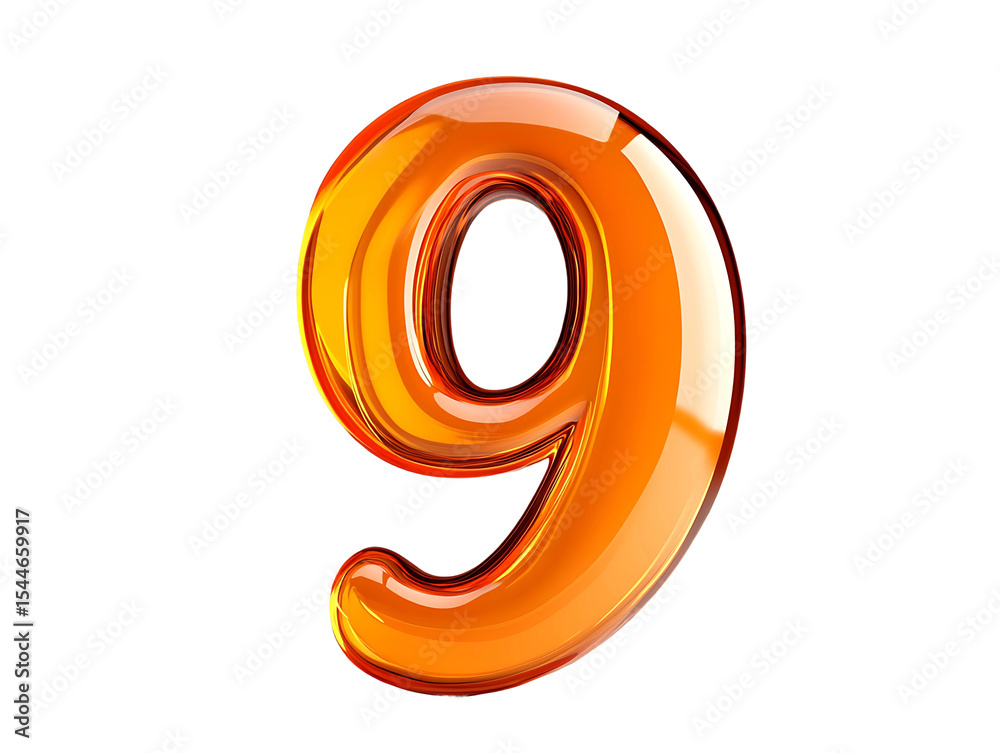 3D Of Shiny Orange Glass Number Nine on Transparent Background 3D Of Shiny Orange Glass Number Nine on Transparent Background