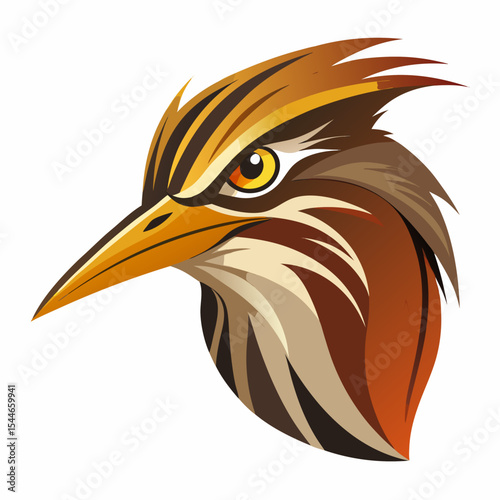 Stylized bird head illustration brown and gold