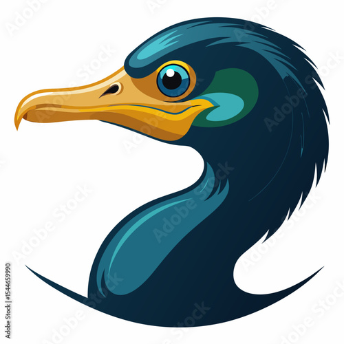 Stylized cormorant bird head profile illustration