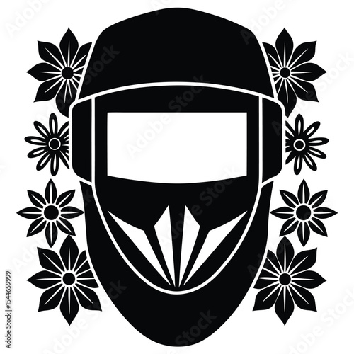 Welding mask with various floral decoration silhouette black vector art design