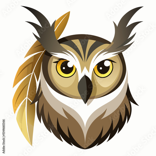 Majestic owl portrait with feather adornment