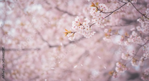 舞い散る桜 柔らかな春の光 美しい花びら. AI Generated