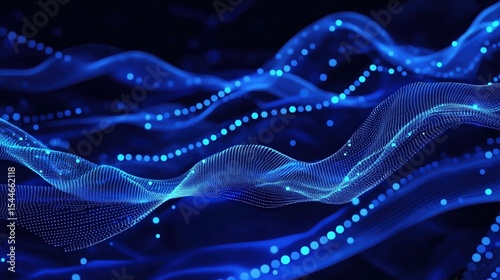 Abstract Blue Digital Background Showcasing Glowing Dots and Waves of Data Flow, Perfectly Presenting a Futuristic Technology Concept