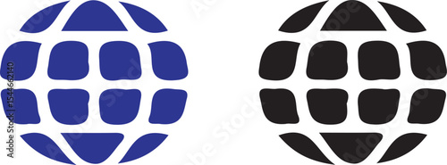 Two globe icons side by side one in blue and the other in black on a white background simple and clean