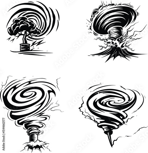 Tornado cyclone abstract black and white vector illustration 