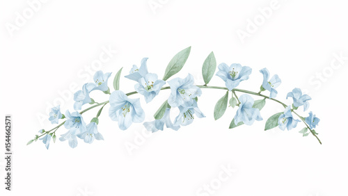 Watercolor illustration of blue floral branch