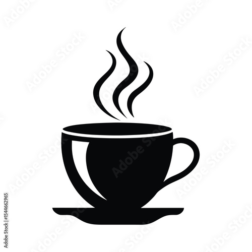 Black Silhouette of a Coffee Cup with Rising Steam for Café and Beverage Designs