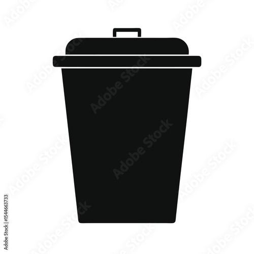 Minimal Trash Can with Lid Silhouette in Black for Cleanliness, Waste, and Sanitation Themes