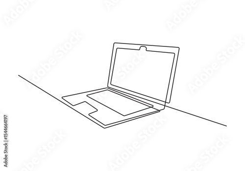  Single line art laptop isolated on white background