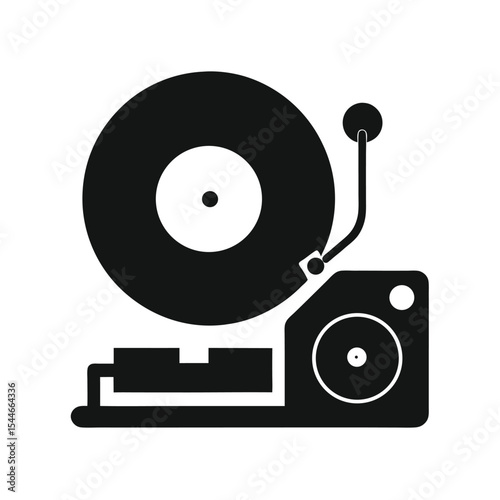 Vinyl Record and Turntable Silhouette in Black for Music, DJ, and Retro Audio Designs