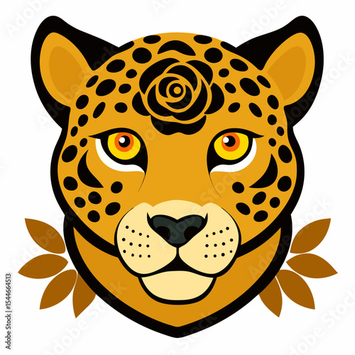 Stylized jaguar head with floral design