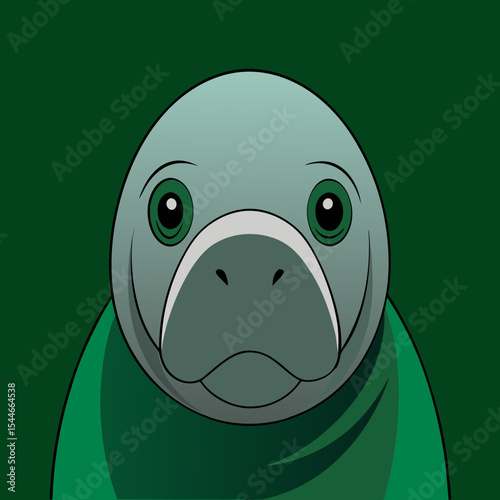 Cartoon manatee portrait in green