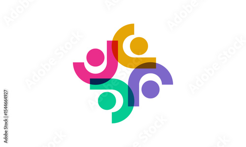4 People Community Logo Design – Abstract Group of Four Human Figures Forming a Circle Symbolizing Unity and Togetherness
