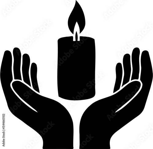 silhouette vector illustration of candle and two hands, isolated on white