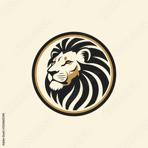 Simple lion head with mane in circle – flat heraldic wild symbol.