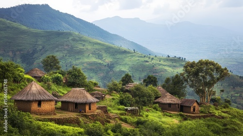 Remote Ethiopian Village Nestled in the Scenic African Mountains photo