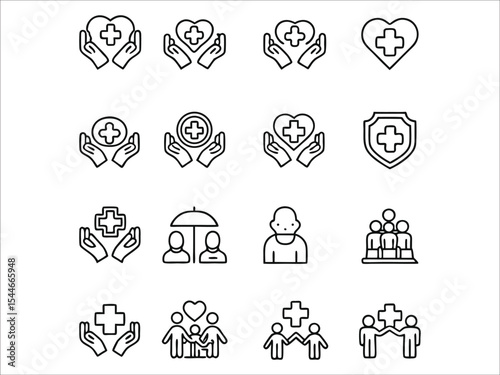 Medical and Family Health Line Icons Set"Healthcare outline editable icon set. certification, control, medical provider and more.