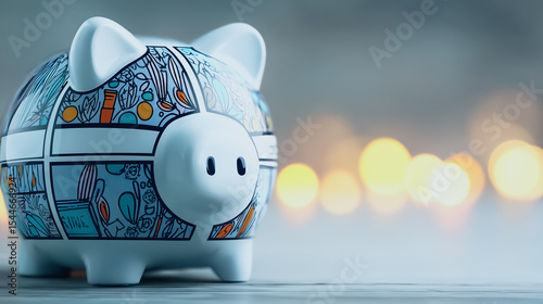 Piggy Bank of Savings: A close-up view of a charming piggy bank, a symbol of financial security and prudent saving habits.