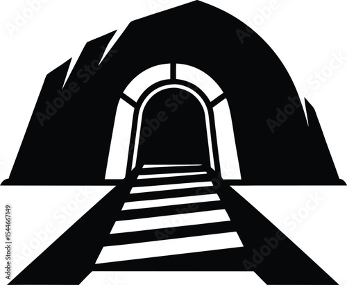 Dark Tunnel Entrance Railroad Tracks Leading into Mysterious Underground Passage