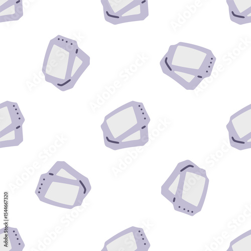 Seamless Cartoon Ticket Pair Pattern. Seamless pattern with light purple cartoon ticket pairs arranged on white background. Flat style, minimalist design, scattered composition.