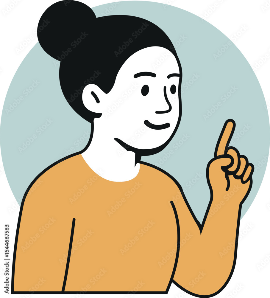 Obraz premium An illustrated person gestures with a raised finger, conveying a sense of attention, teaching, or explaining.