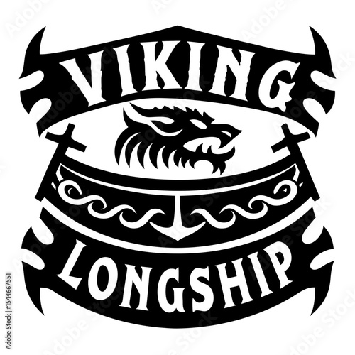 Viking Longship Emblem Norse Dragon Ship Design