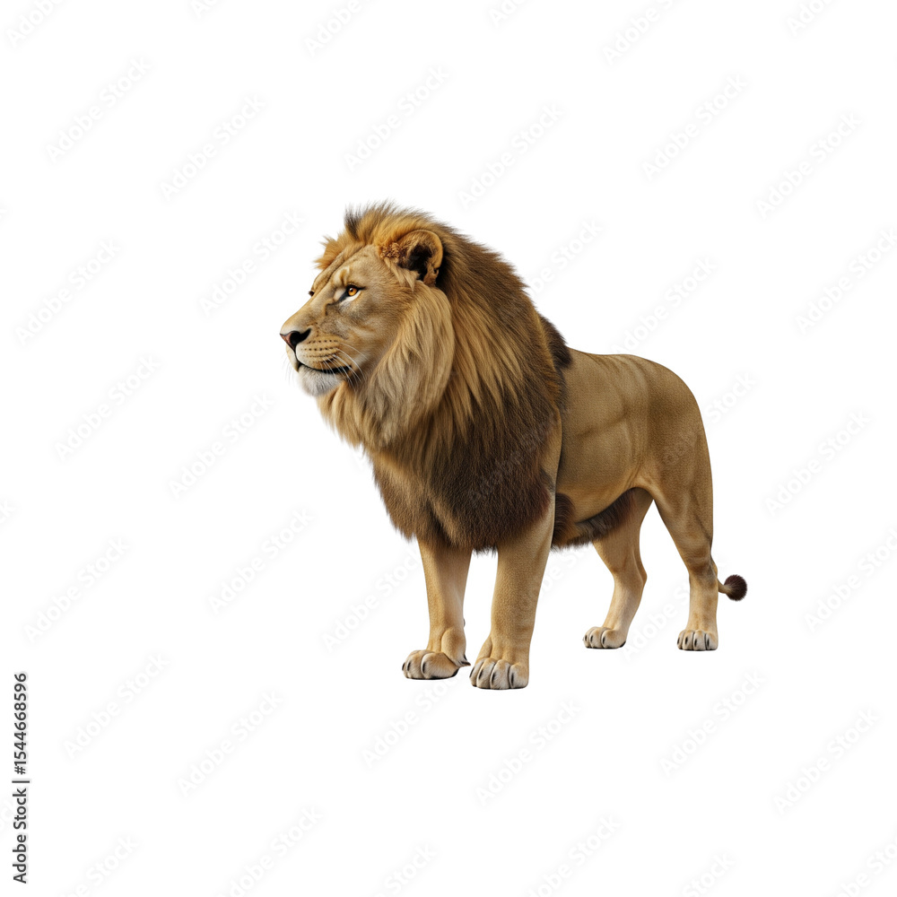 Obraz premium Majestic male african lion standing isolated on white