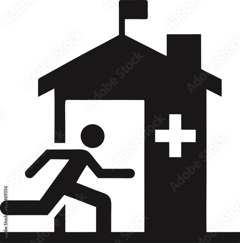 Urgent Hospital Escape A Silhouette Illustration of a Person Running from a Building